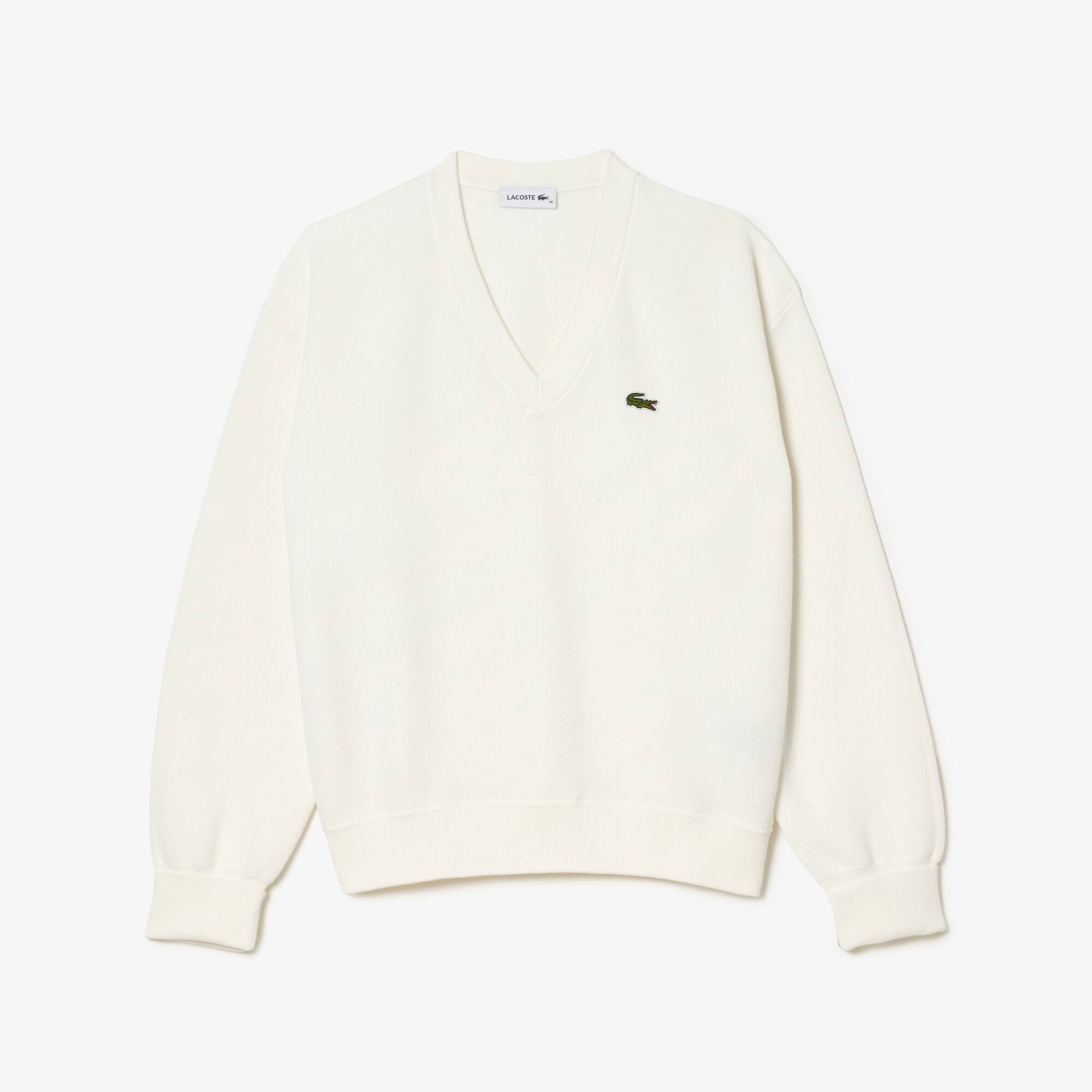 Pull col V femme Lacoste en coton biologique Pullovers - Blanc - Lacoste - Femme