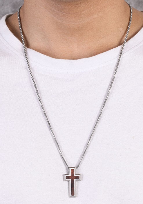 Kingka Kette mit Anhänger »Kreuz« mit Holz