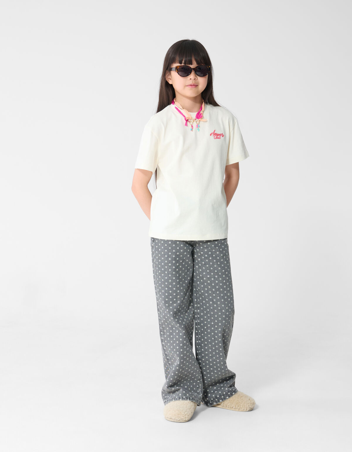 Wide Leg Fit Dot Jeans Grijs