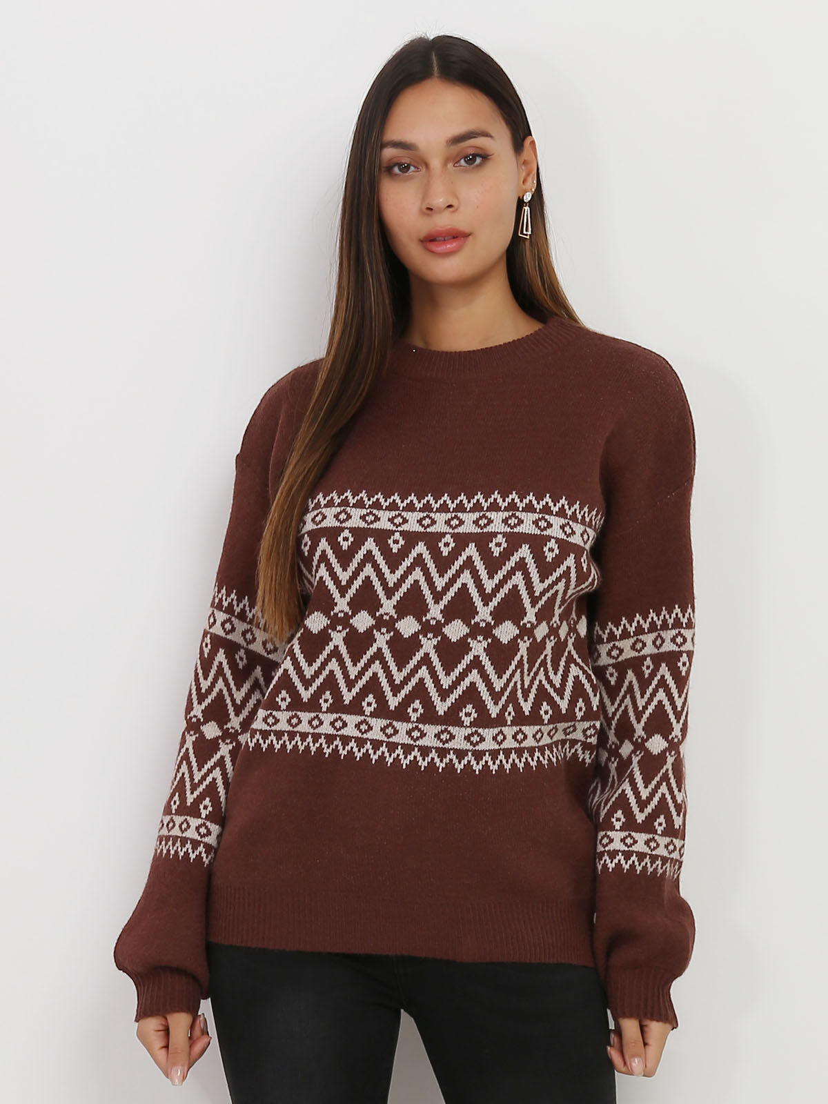 Pull jacquard- Marron