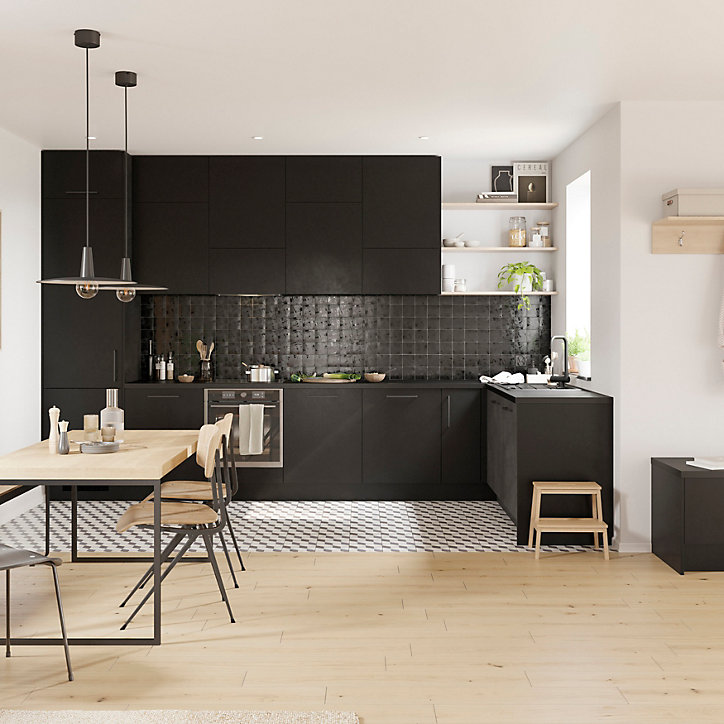 Porte de colonne de cuisine Stevia noir mat L. 50 cm x H. 130 cm GoodHome