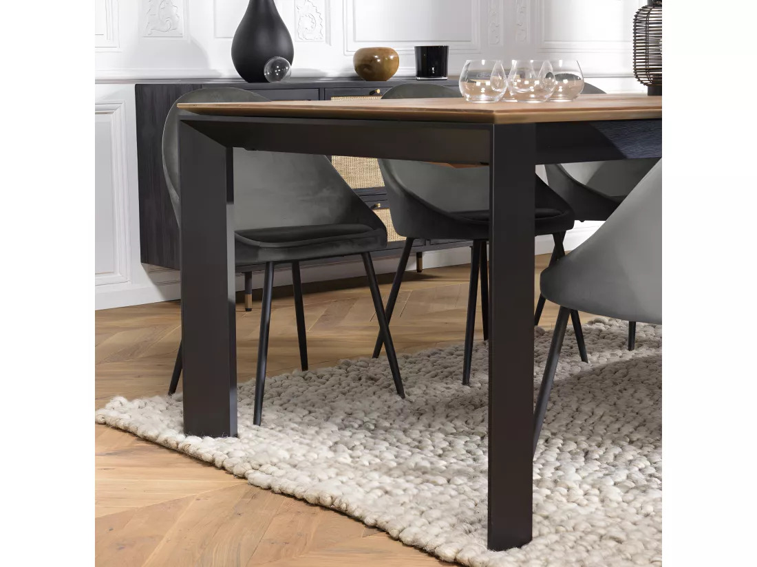 MADISON - Table à manger rectangulaire extensible 220/320cm bois teck recyclé pieds métal noir