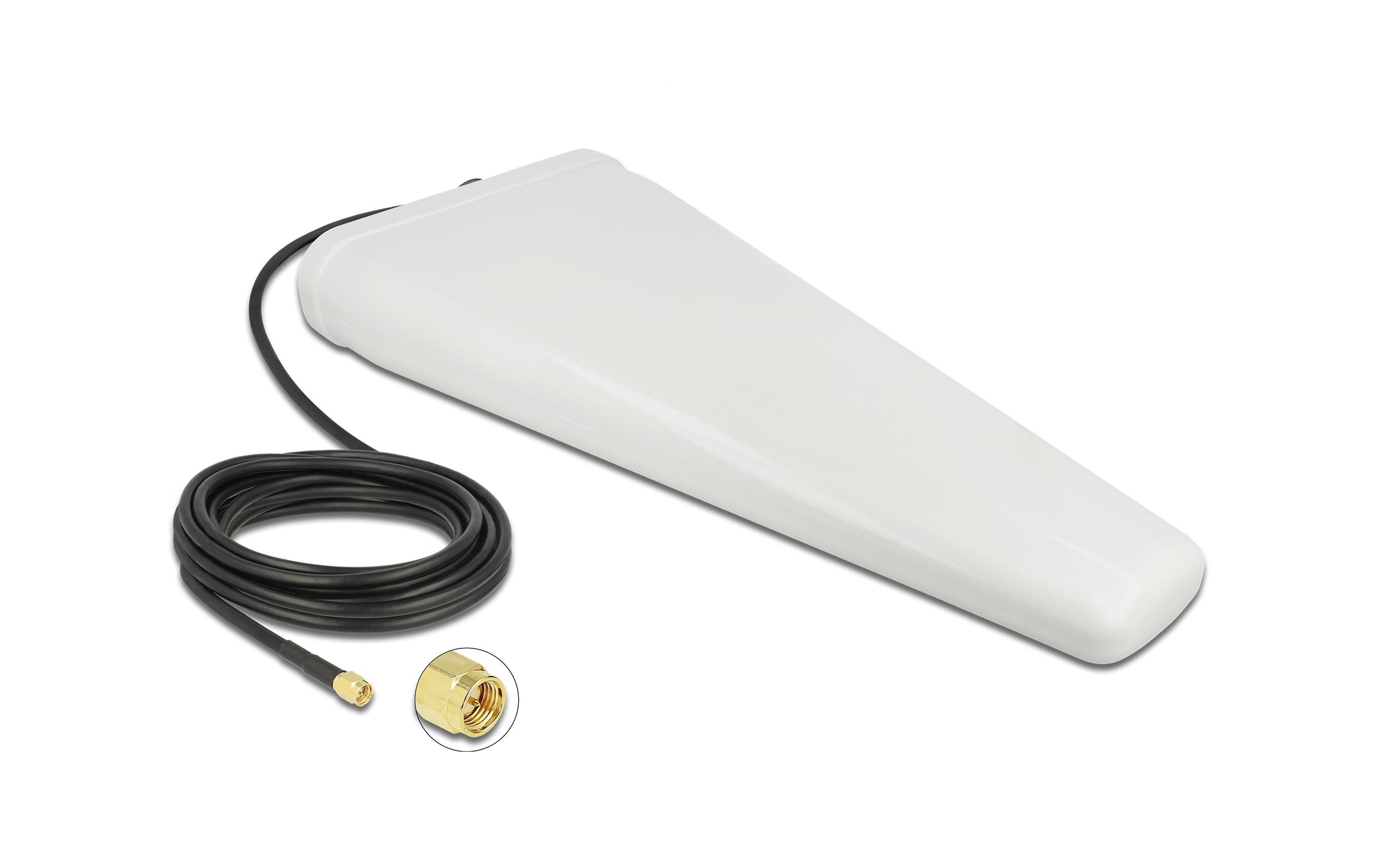LTE-Antenne Outoor, SMA, 5m Kabel SMA 11 dBi SektorDelock LTE Antenne SMA Stecker 9 - 11 dB direktional mit Anschlusskabel (RG-58, 5 m) weiss outdoor