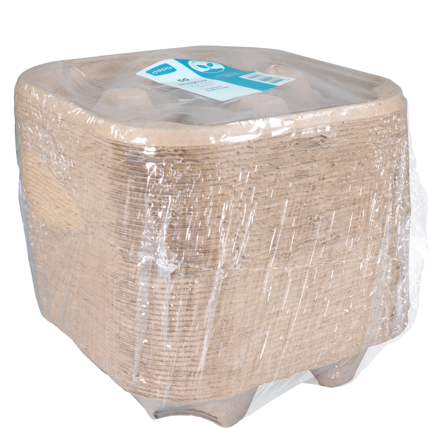 Depa Draagtray, 4 bekers, 217x217x48mm, papierpulp, bruin