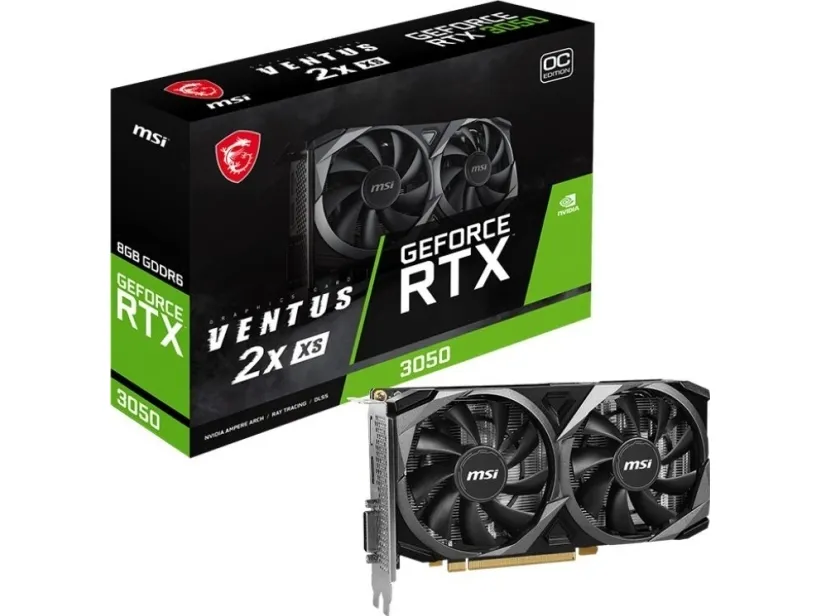 MSI GeForce RTX 3050 VENTUS 2X XS 8GB OC - Grafikkort - GF RTX 3050 - 8 GB GDDR6 - PCIe 4.0 x8 - DVI, HDMI, DisplayPort