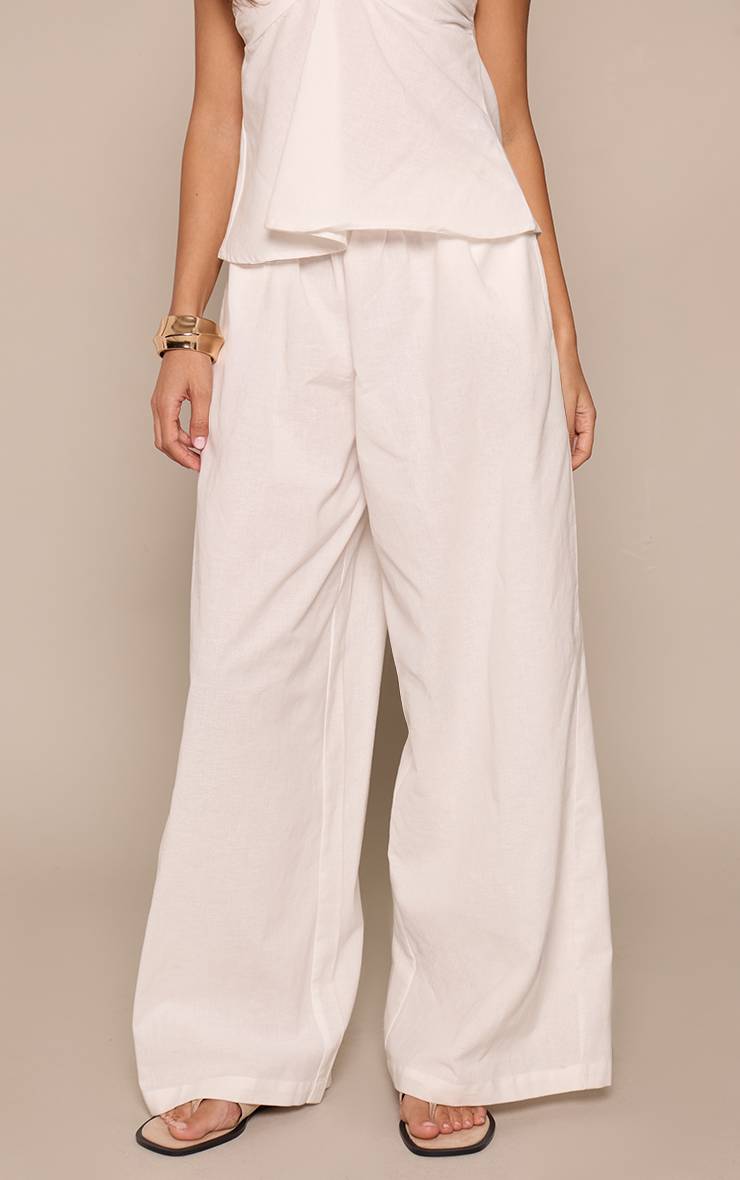 Blanc Pantalon En Lin À Taille Froncée Ensemble Coordonné