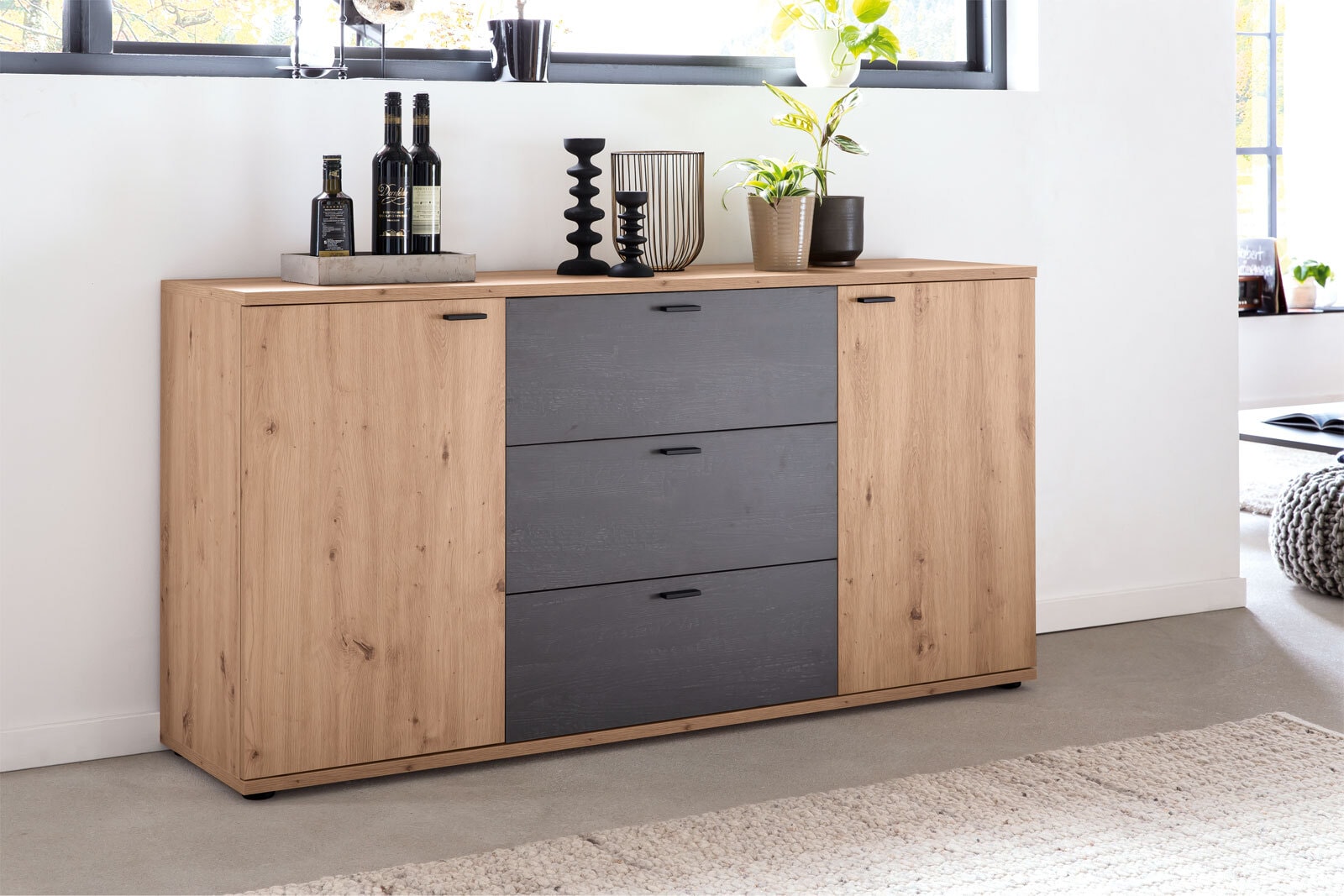 Sideboard Atlanta Artisan Eiche-/Burned Wood-Optik165 x 85 x 40 cm