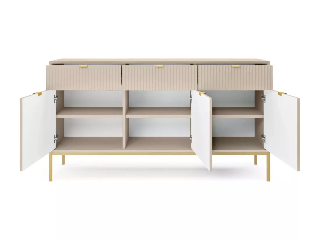 Buffet 3 portes - 154 cm - beige avec pieds dorés - VELLORE