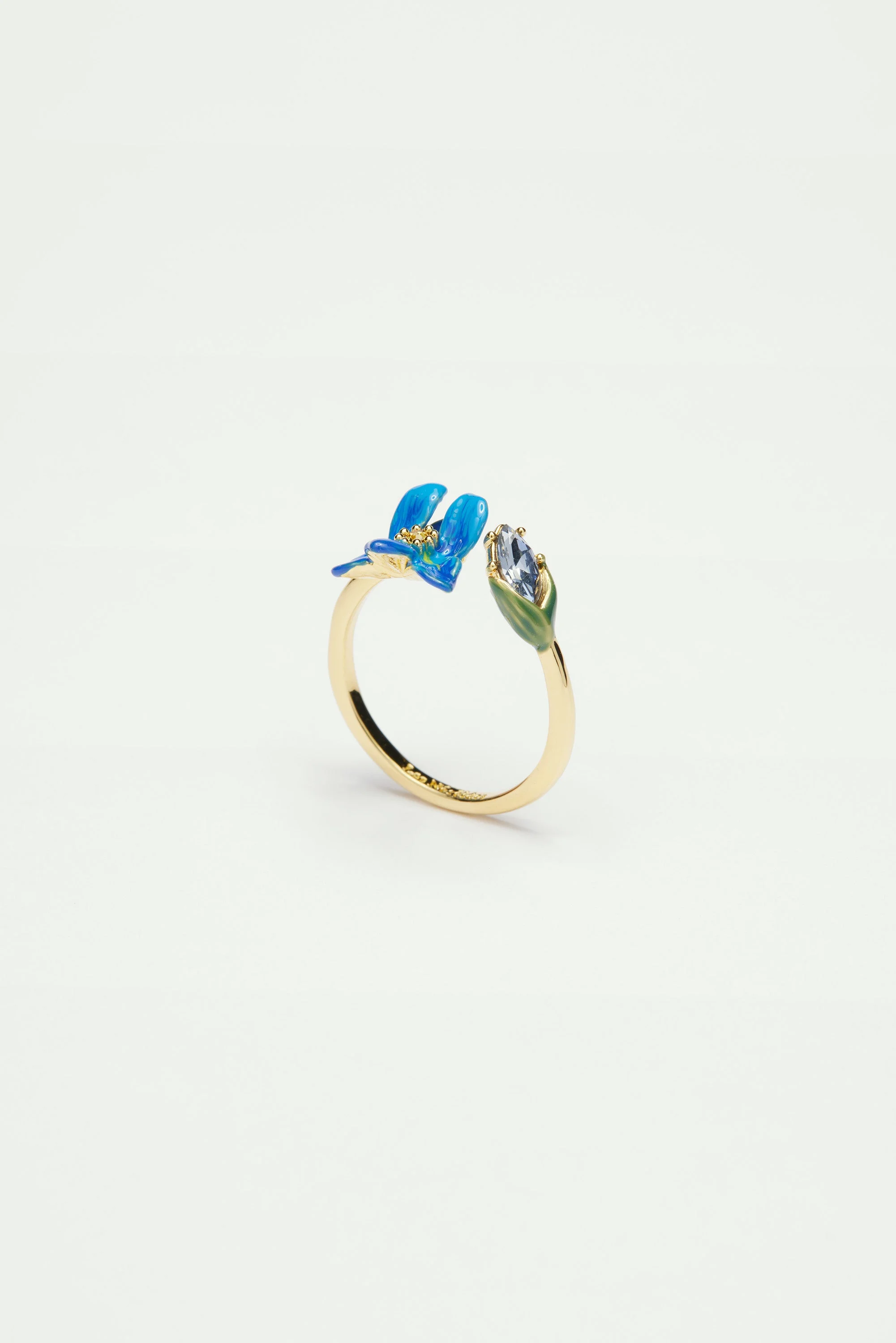 Bague ajustable iris de sibérie et verre facetté | Bleu
