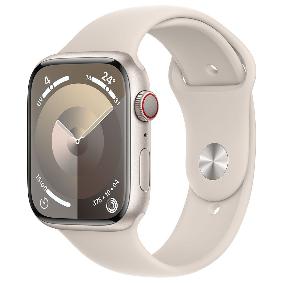 Apple Watch Series 9 GPS + Cellular - Aluminium Lumière Stellaire - Bracelet Sport Band - 45 mm - Taille S/M