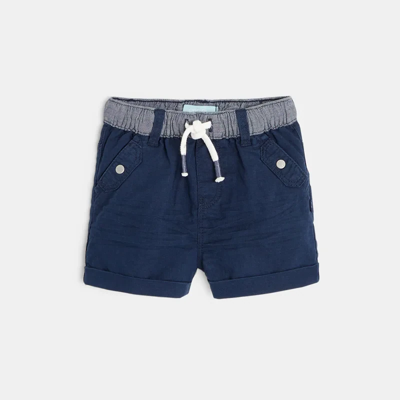Short en lin et coton bleu bébé garçon Bleu