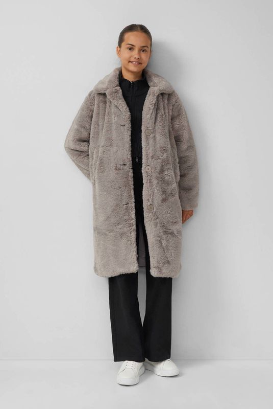 s.Oliver RED LABEL - Lange Jas - Imitatiebont - Regular Fit - Platte Kraag