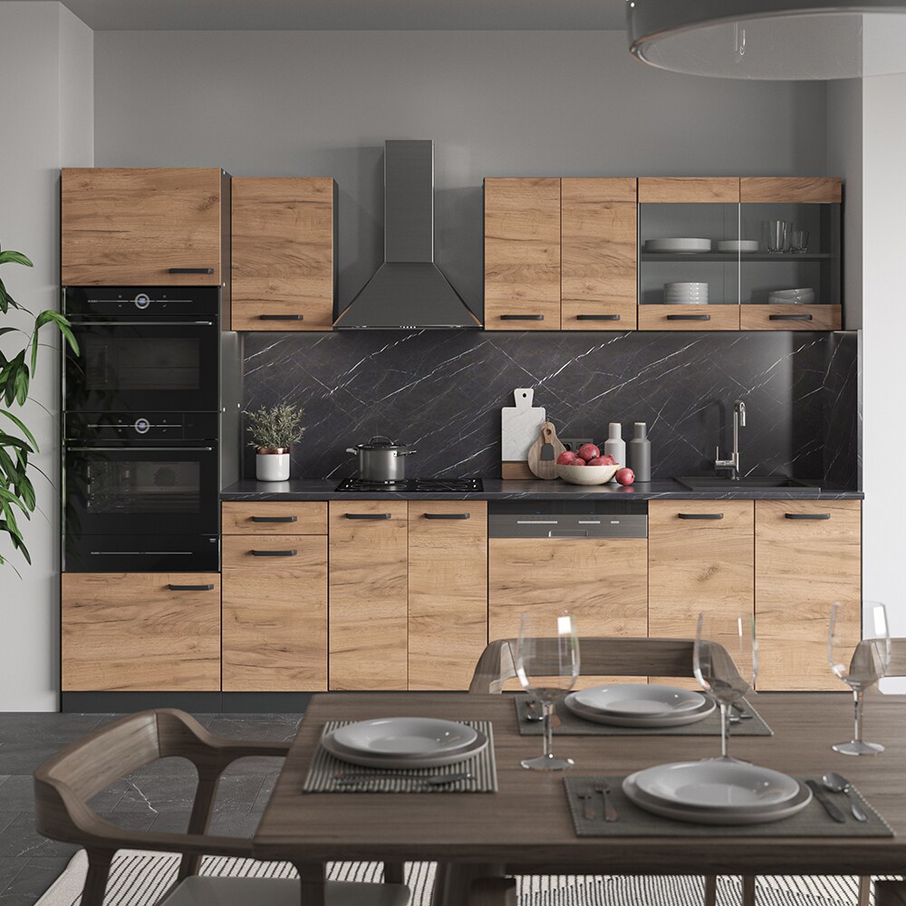 VICCO KÜCHE R-LINE 300 CM KÜCHENZEILE KÜCHENBLOCK EINBAUKÜCHE ANTHRAZIT EICHE