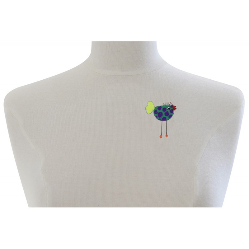 Broche Poule Émaillée Verte à Pois Bleu