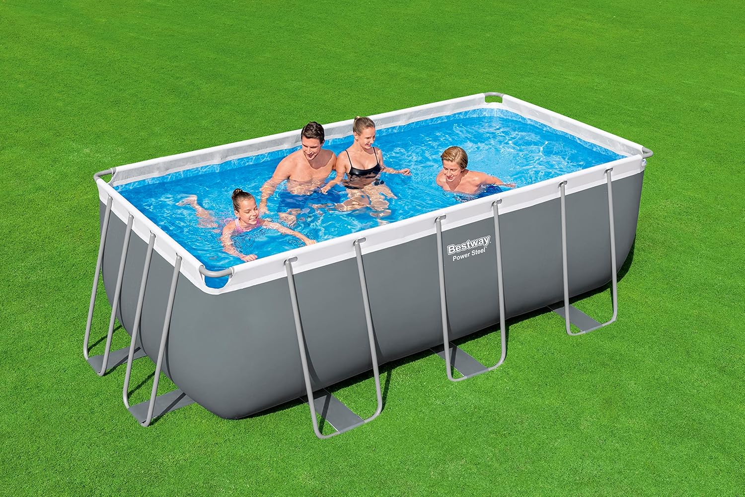 Bestway Power Steel Frame Pool Set mit Filterpumpe 412 x 201 x 122 cm, grau, eckig