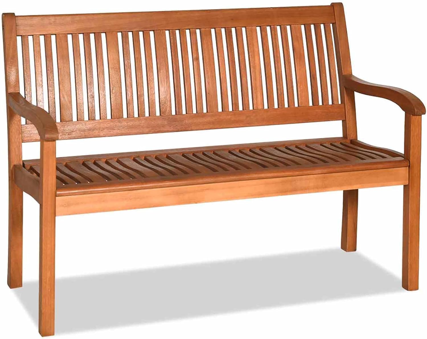 Balkonbank Holz, Holzbank wetterfest, Sitzbank für 2-3 Sitzer, Gartenbank aus Eukalyptus bis 320 kg belastbar, Parkbank für Terrasse, Balkon, Garten, 126 x 63 x 91 cm, Natur