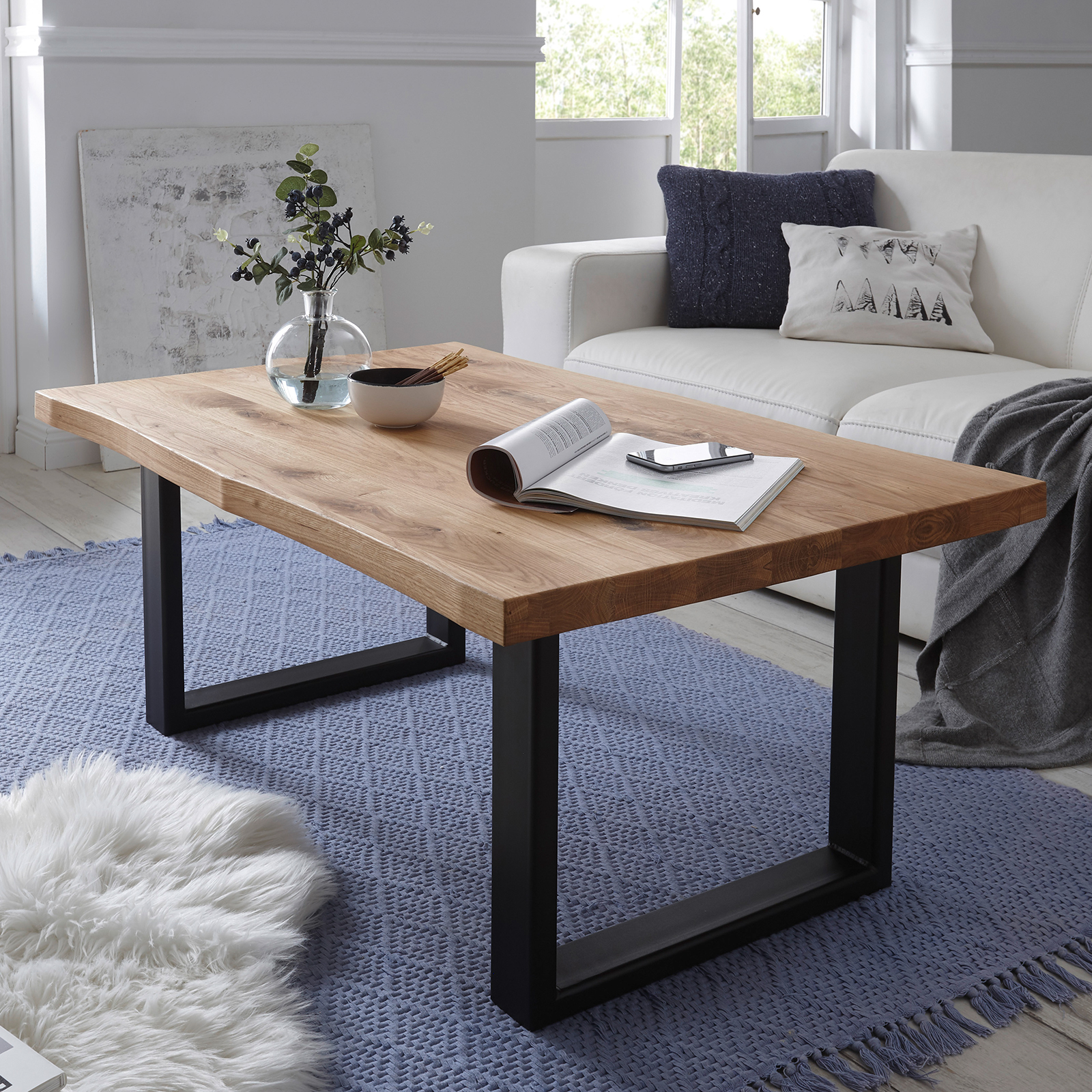 Couchtisch - Eiche natur-schwarz - Massivholz - 110 cm
