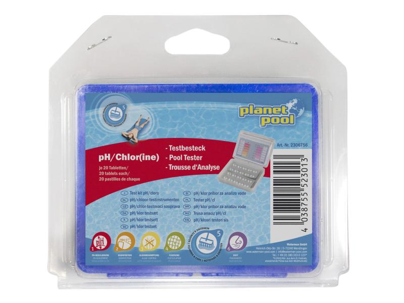 Planet Pool Wassertester pH/Chlor Testbesteck mit Tabletten Pool-Zubehör: Wassertester