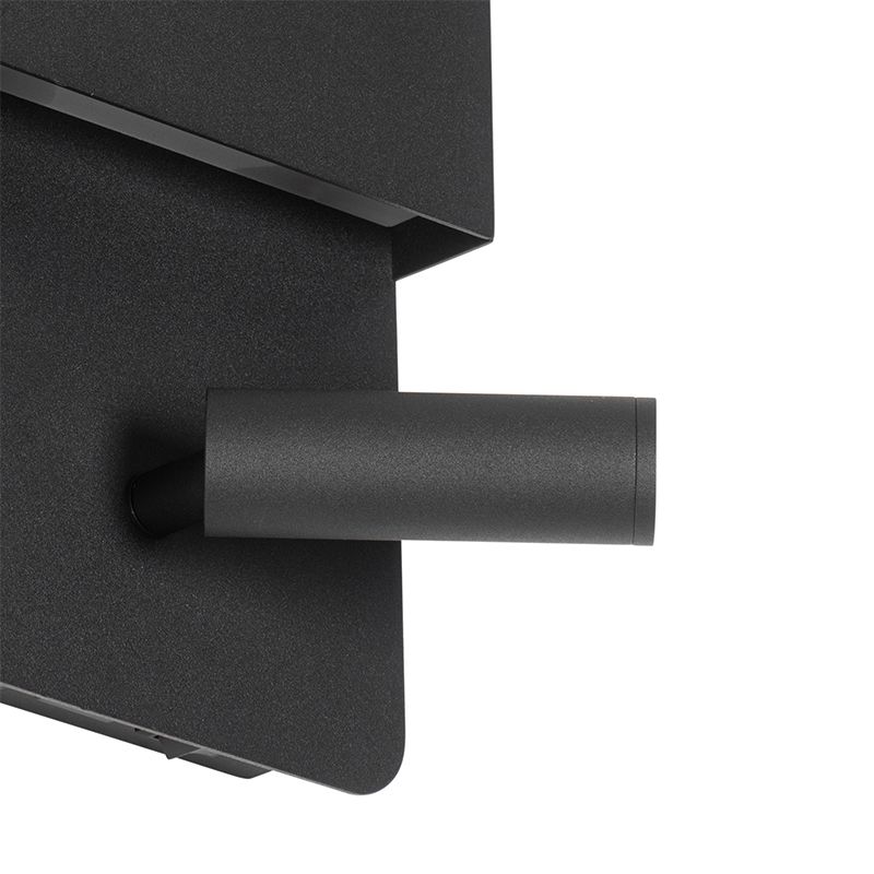 Wandlamp zwart incl. LED met USB en leeslamp met schakelaar - Robin
