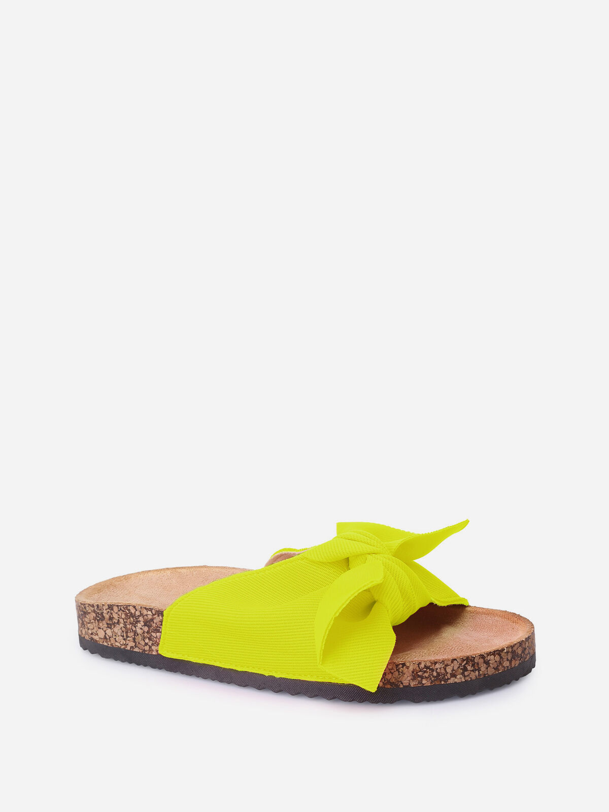 Mules fluo en tissu et noeud- Jaune