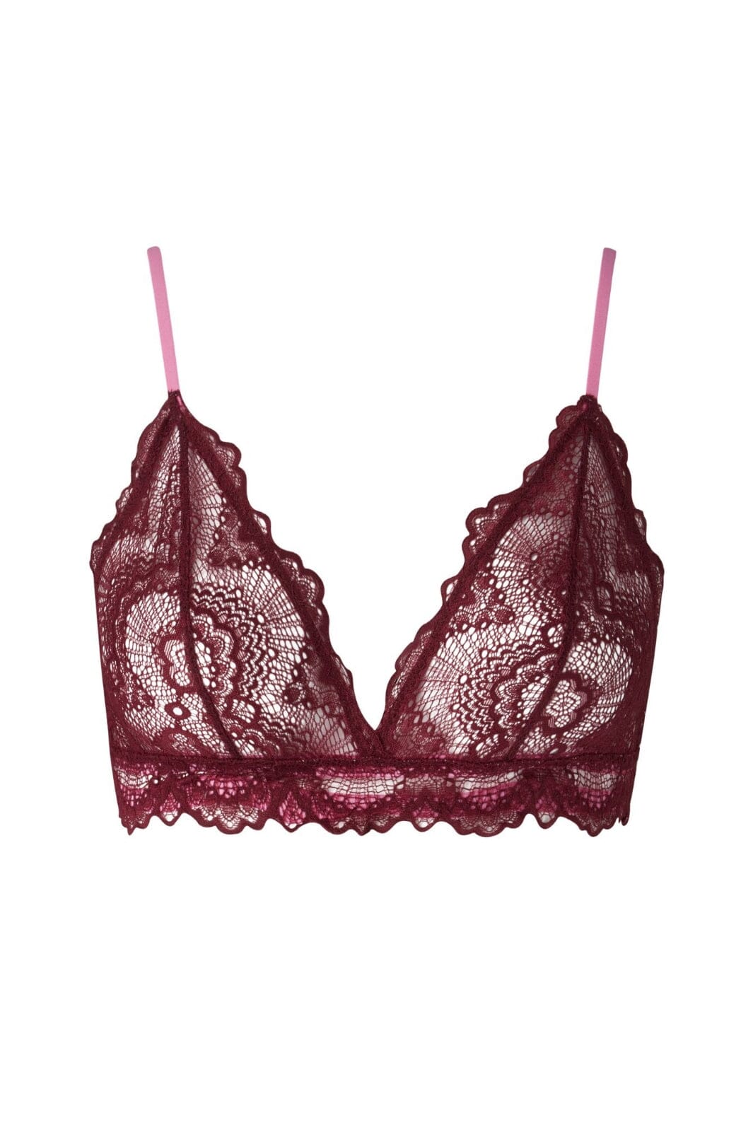 Understatement Underwear Lace Triangle Bralette burgundy candy pink