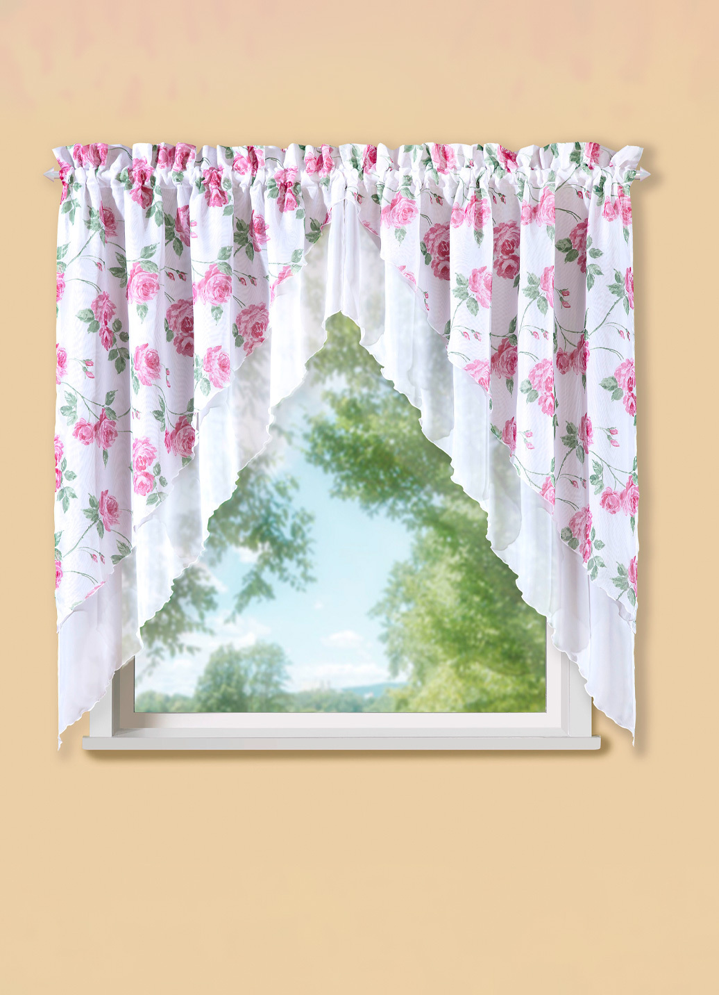 2-teiliger Fensterbehang mit Rosenmotiv