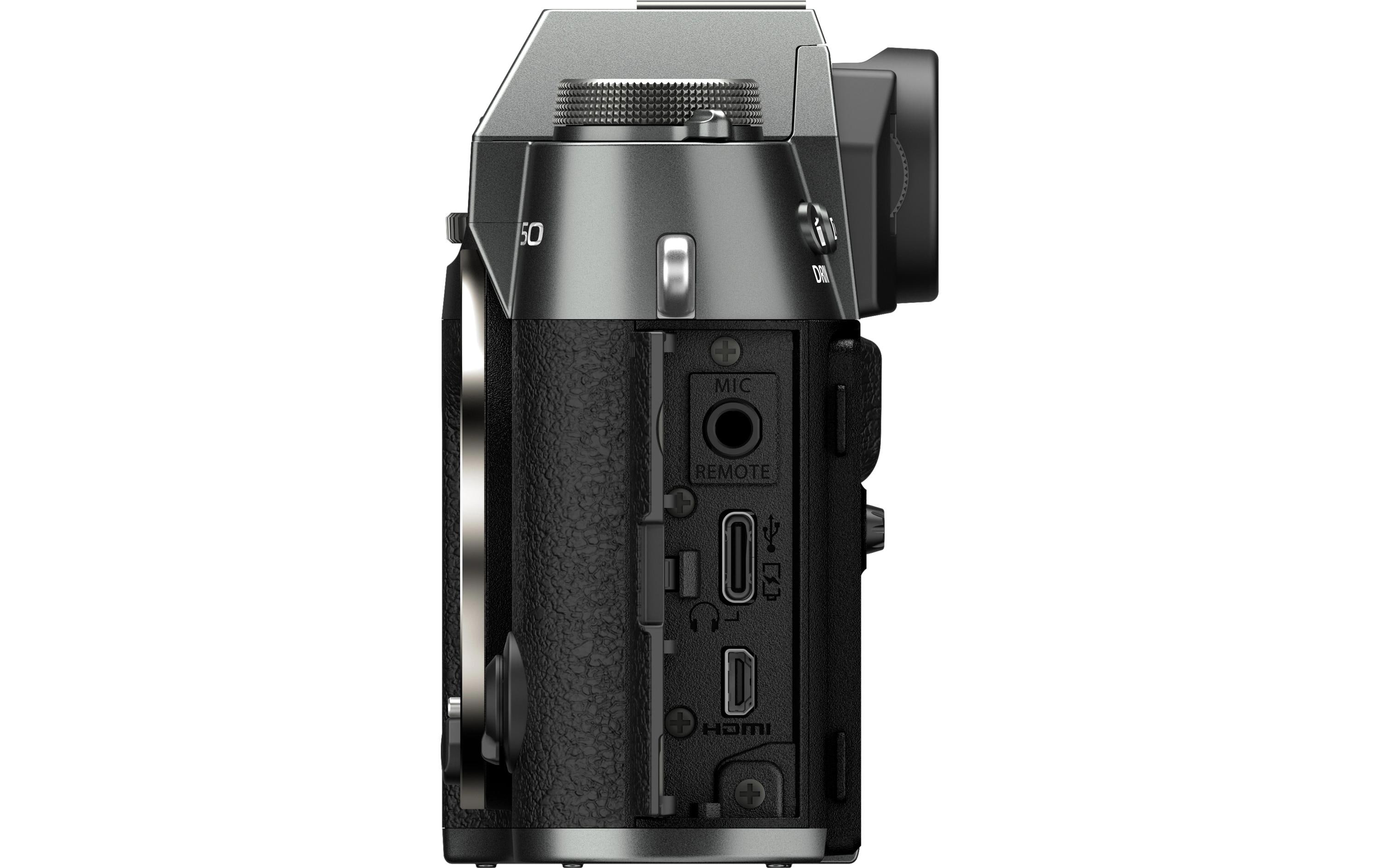 Fotokamera X-T50 Body Charcoal Silver<br>Kompakte Systemkamera mit 40.2-Megapixel-Sensor, 6.2K-Video und Filmsimulations-Einstellrad
