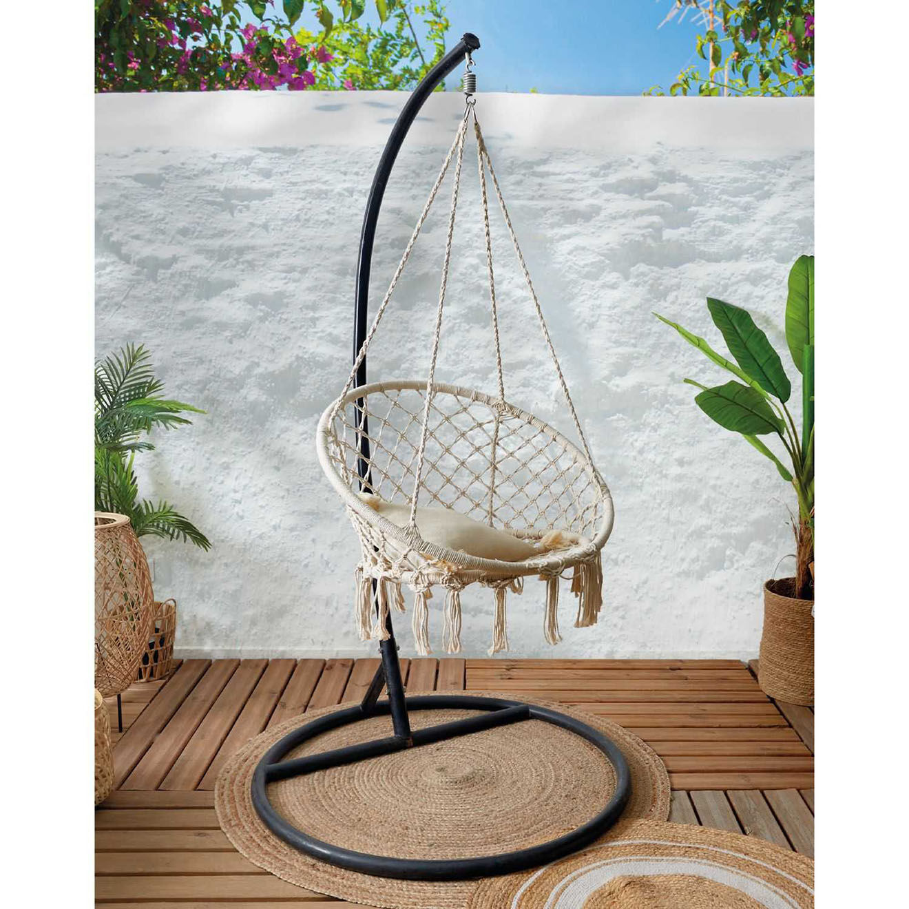 Home Deco Factory Balancelle macramé terre inconnue beige - 80x120x82 cm