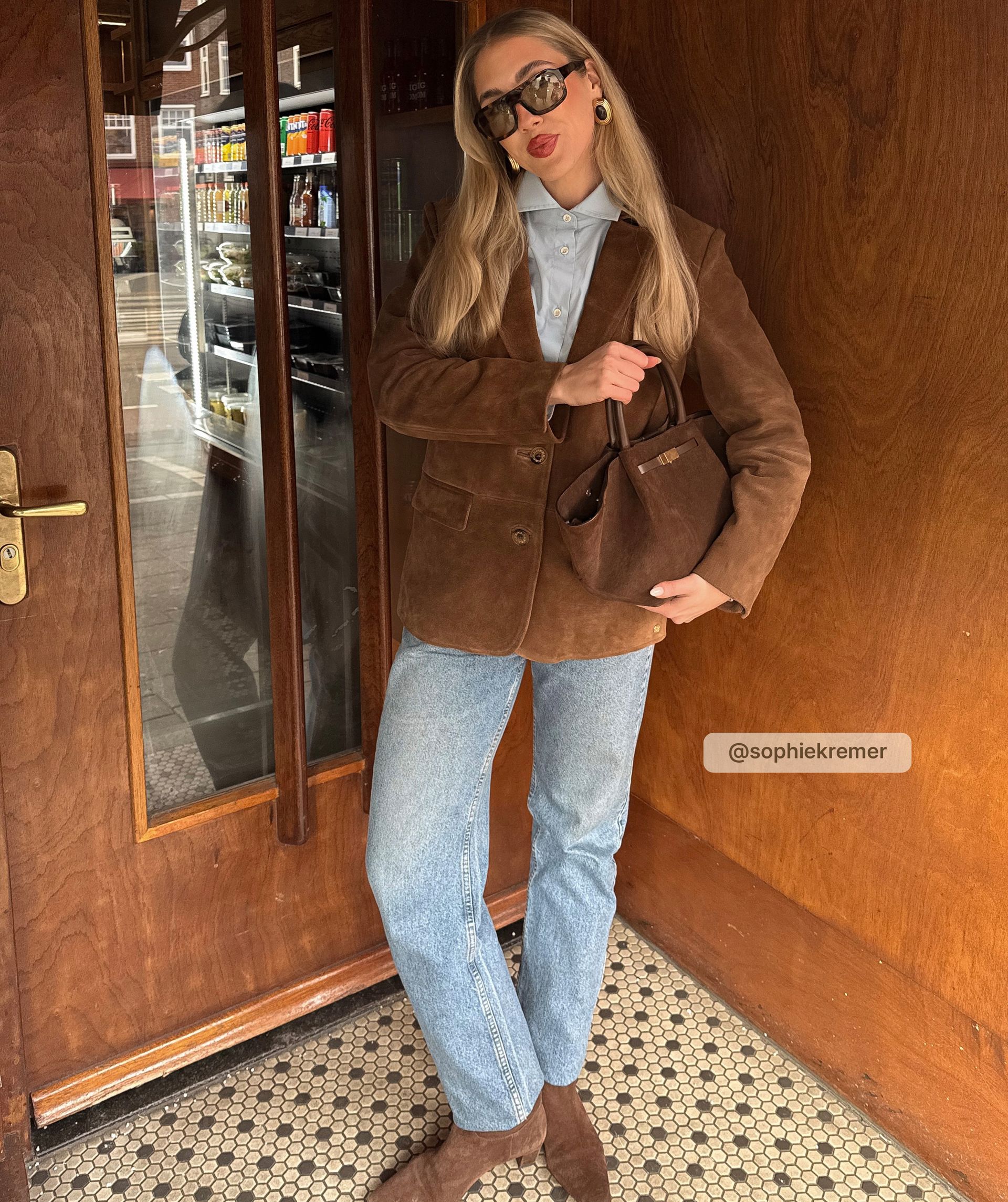 JV-EMSY oversized blazer van suède - brown