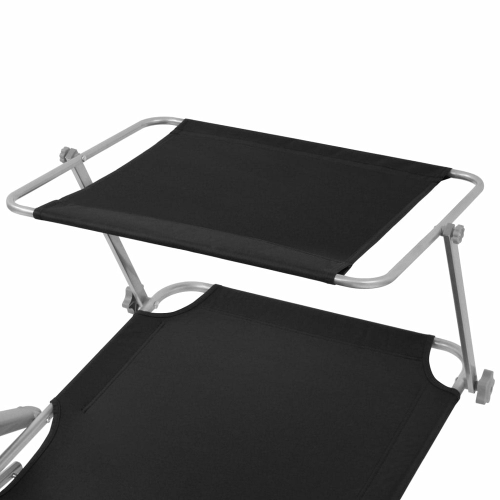 Transat chaise longue bain de soleil lit de jardin terrasse meuble d'extérieur 189 cm avec auvent acier noir