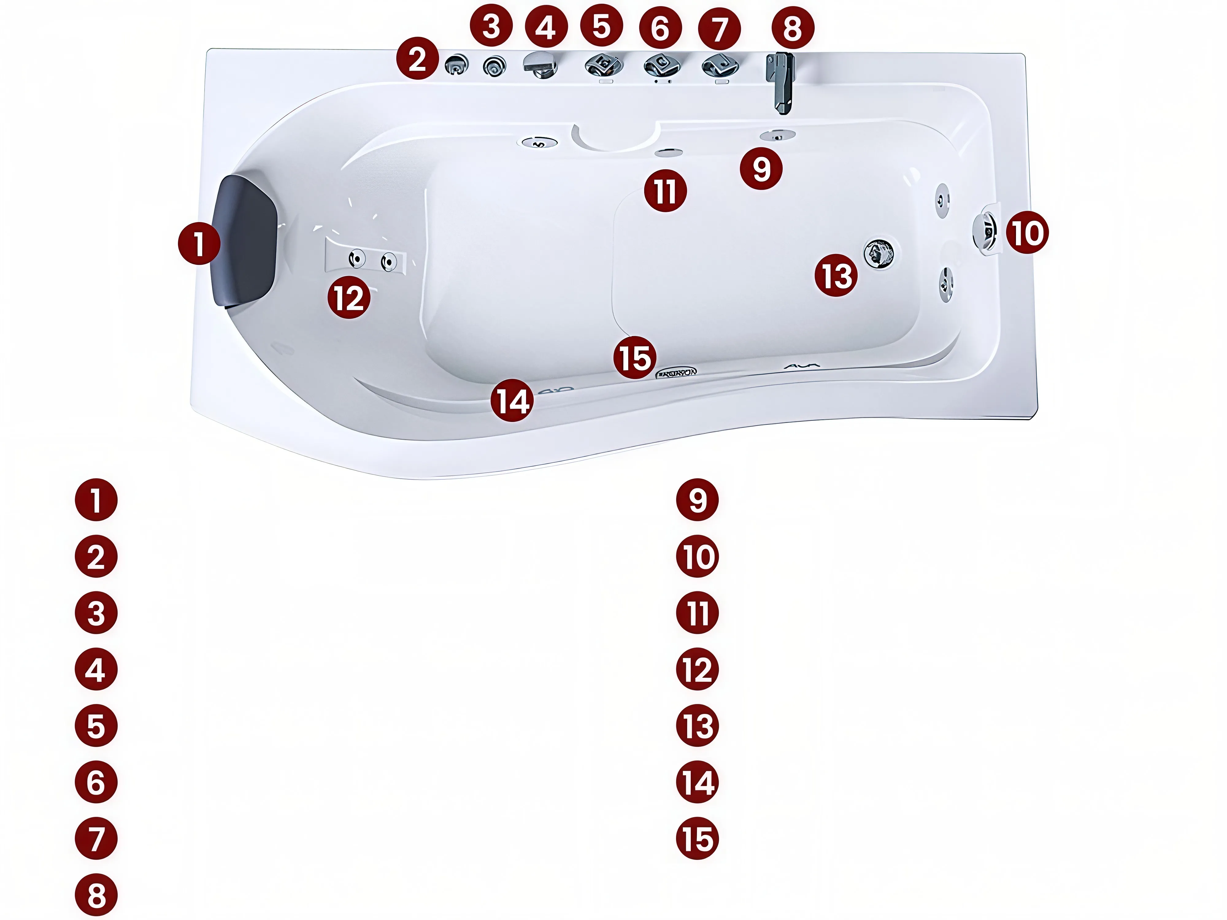 Hoek bubbelbad met LED POZUELOS 170 x 90 cm Wit