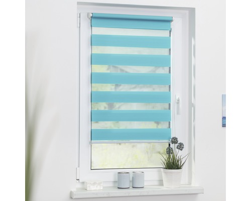 Lichtblick dubbel rolgordijn, zonder boren, turquoiseblauw, 45x150 cm, inclusief klembeugels