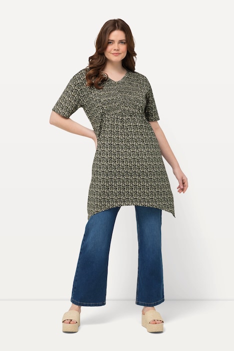 Longshirt, A-Linie, V-Ausschnitt, Halbarm, Biobaumwolle