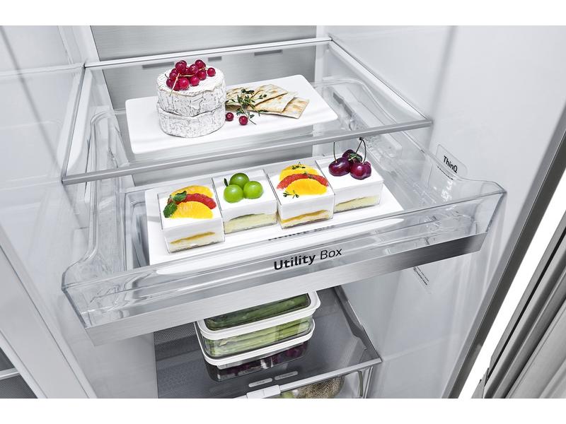 LG Foodcenter GSXV90BSDE Brushed Steel Side by Side Kühlgerät mit Fenster und Innenbeleuchtung