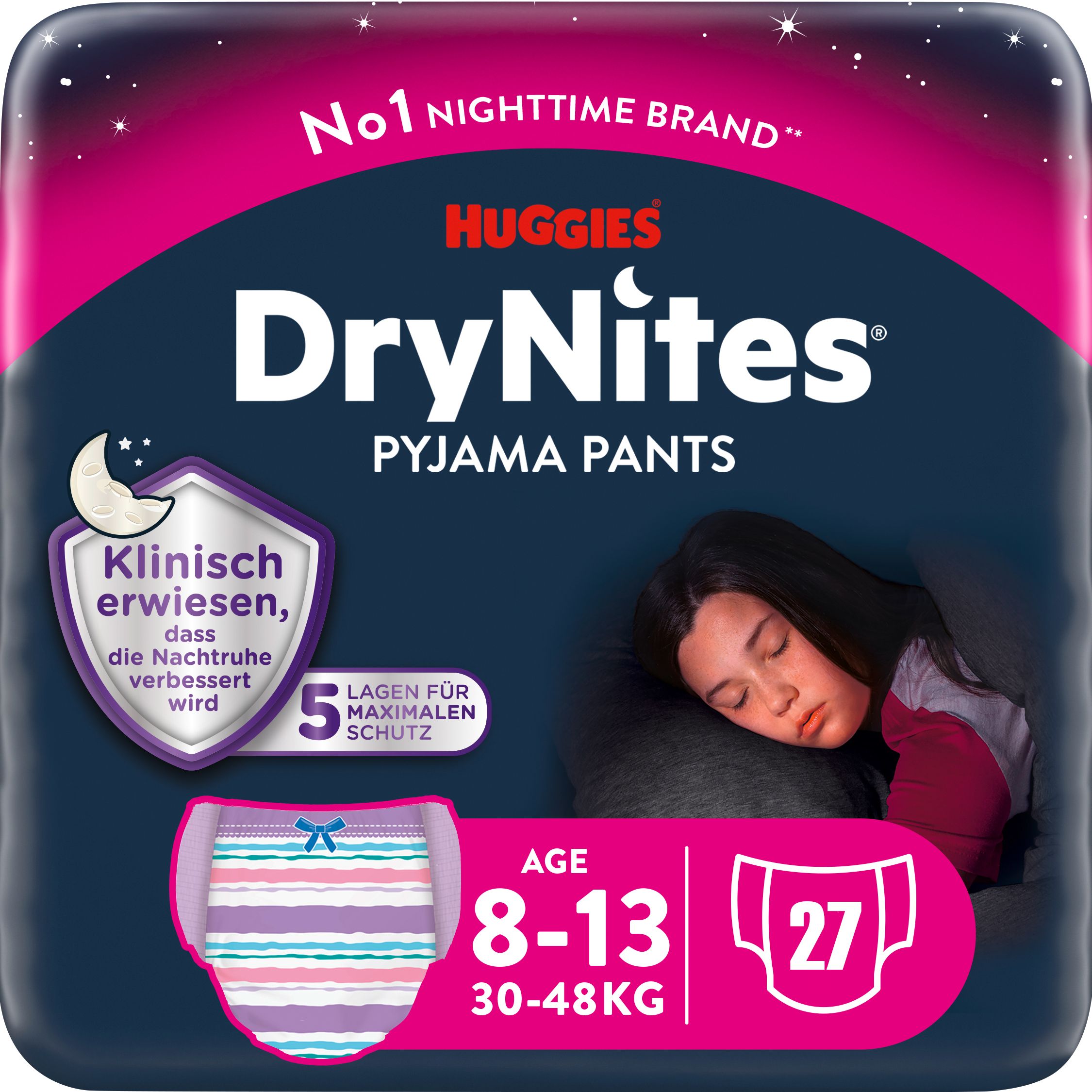 Huggies DryNites Windeln Windelhosen Mädchen 8-13 J (30-48 kg) Monatspack