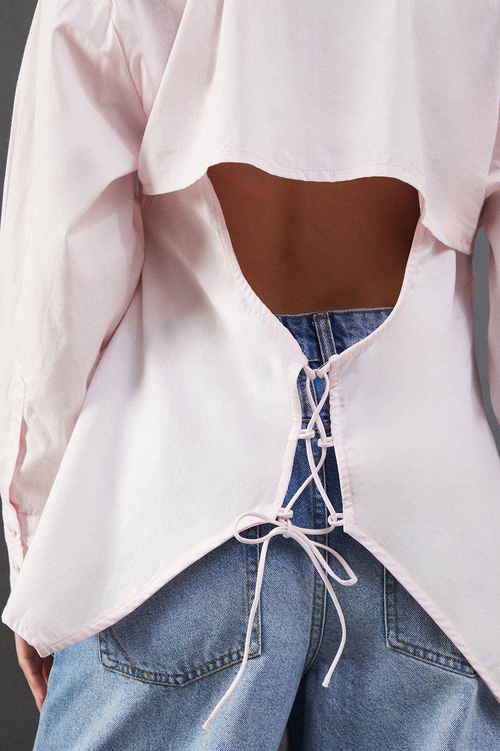 Warehouse Chemise Popeline à Dos Ouvert avec Liens