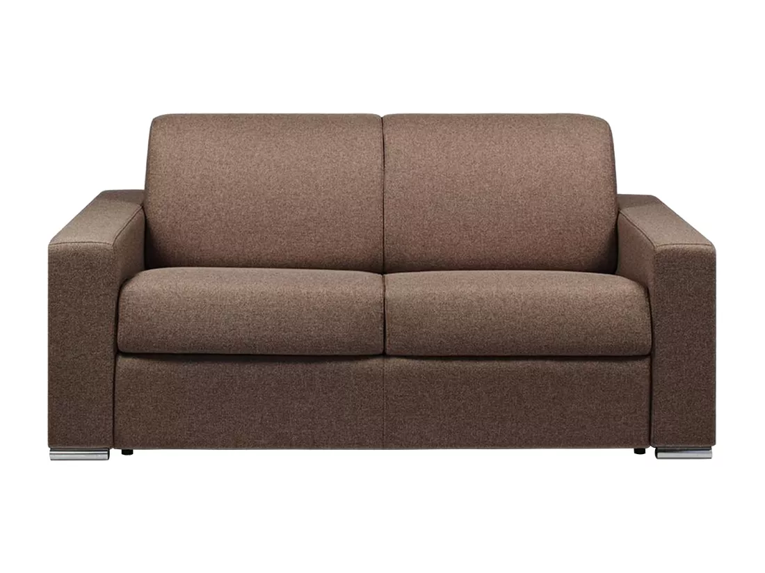 Canapé 2 places convertible express en tissu marron - Couchage lattes larges 120 cm - Matelas 18 cm CALITO