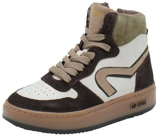 Hip leren sneakers donkerbruin wit
