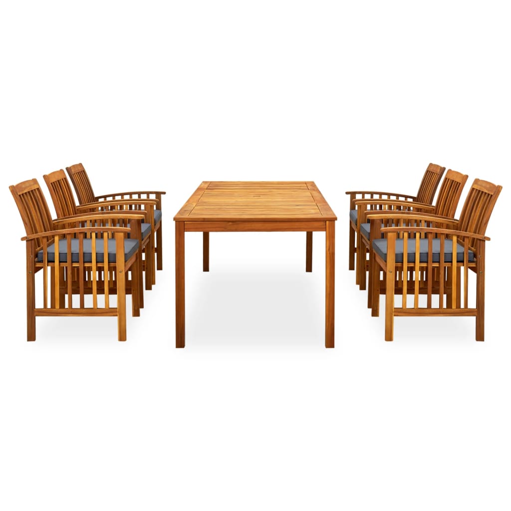 Mobilier à dîner de jardin 7 pièces avec coussins acacia solide