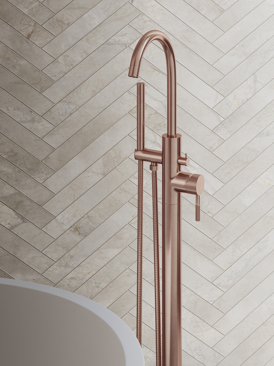 Saniclear Copper Curved vrijstaande badkraan geborsteld koper