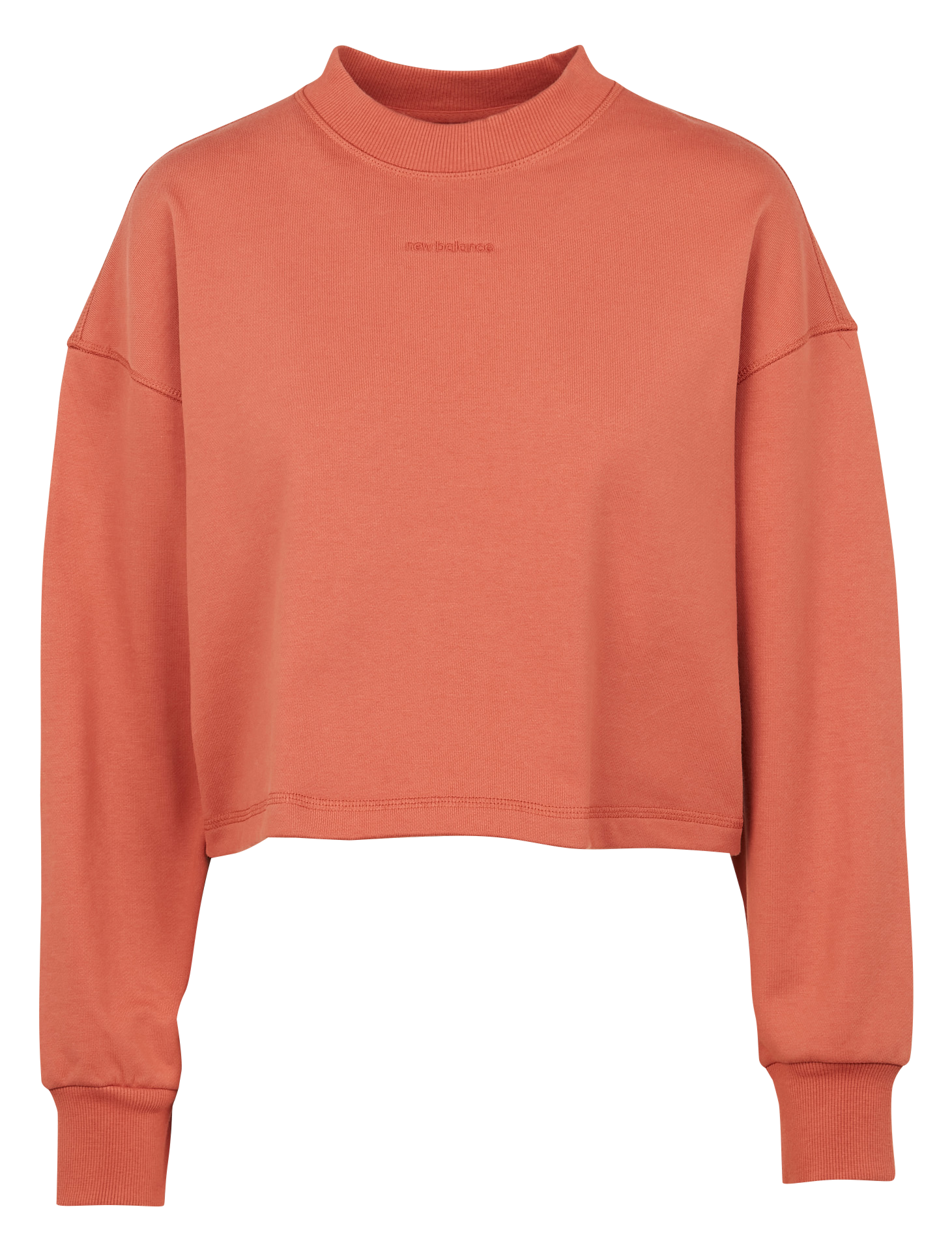 Sweat court col rond brodé en coton | Marron