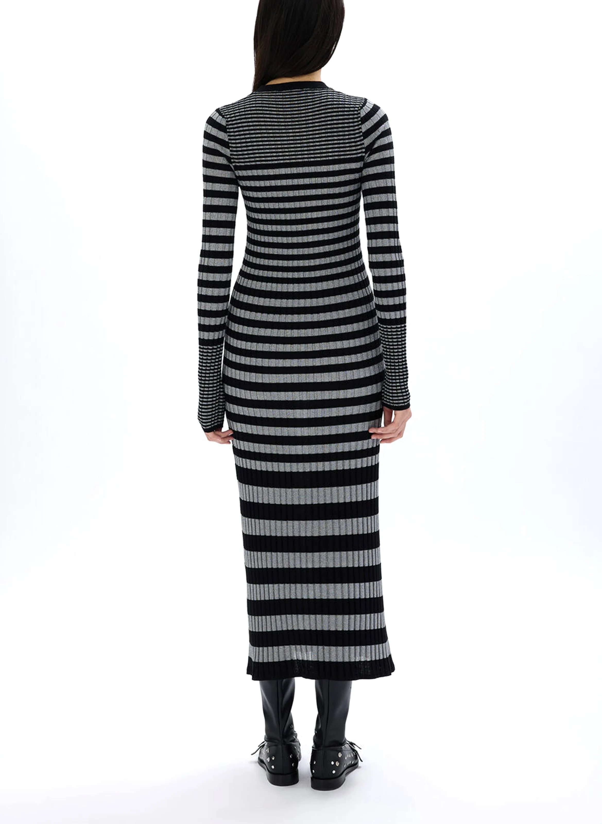 Robe longue col rond en laine mélangée | Argent