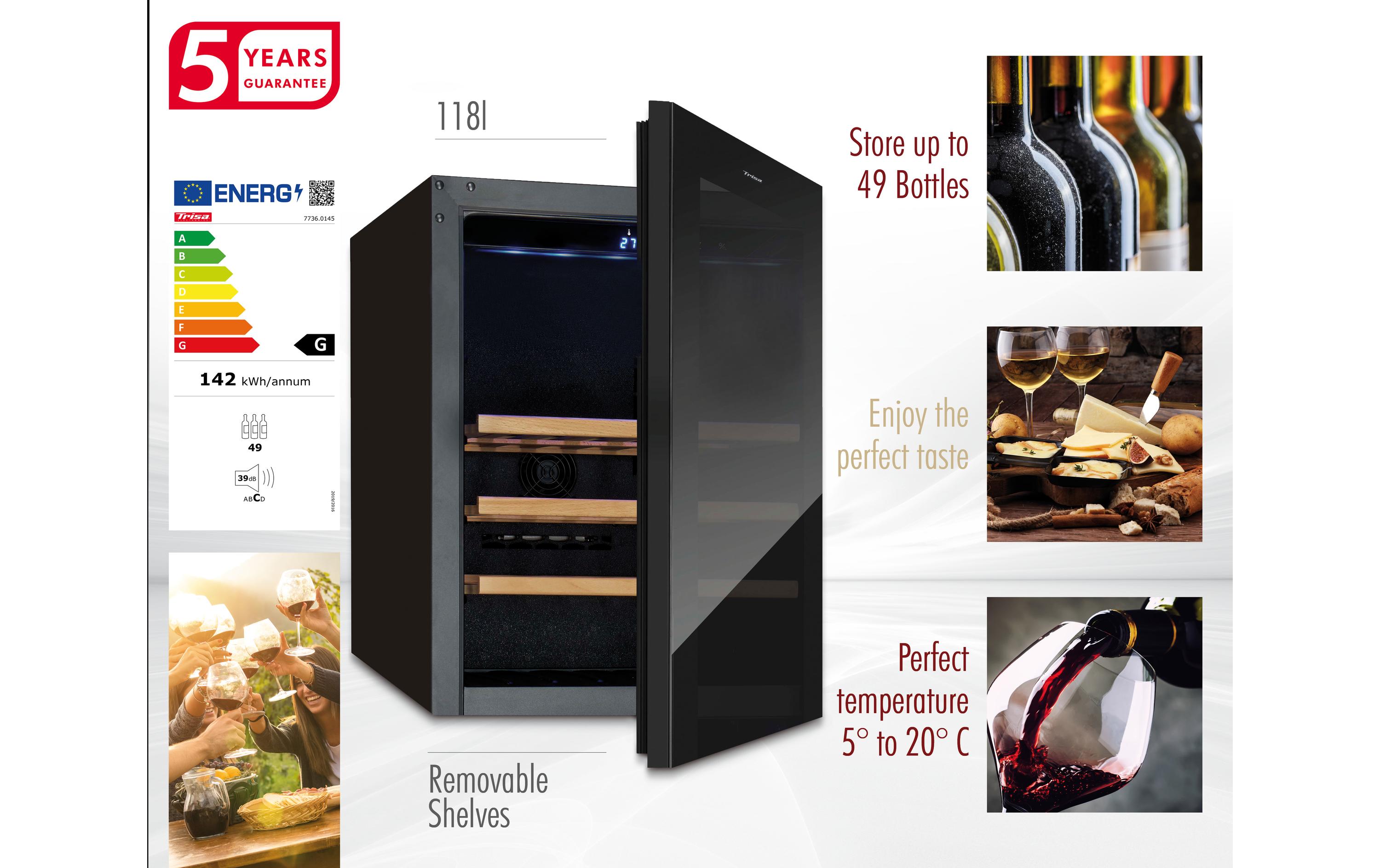 Weinklimaschrank 7736.0145 Schwarz, Rechts<br>Weinschrank, Freistehend