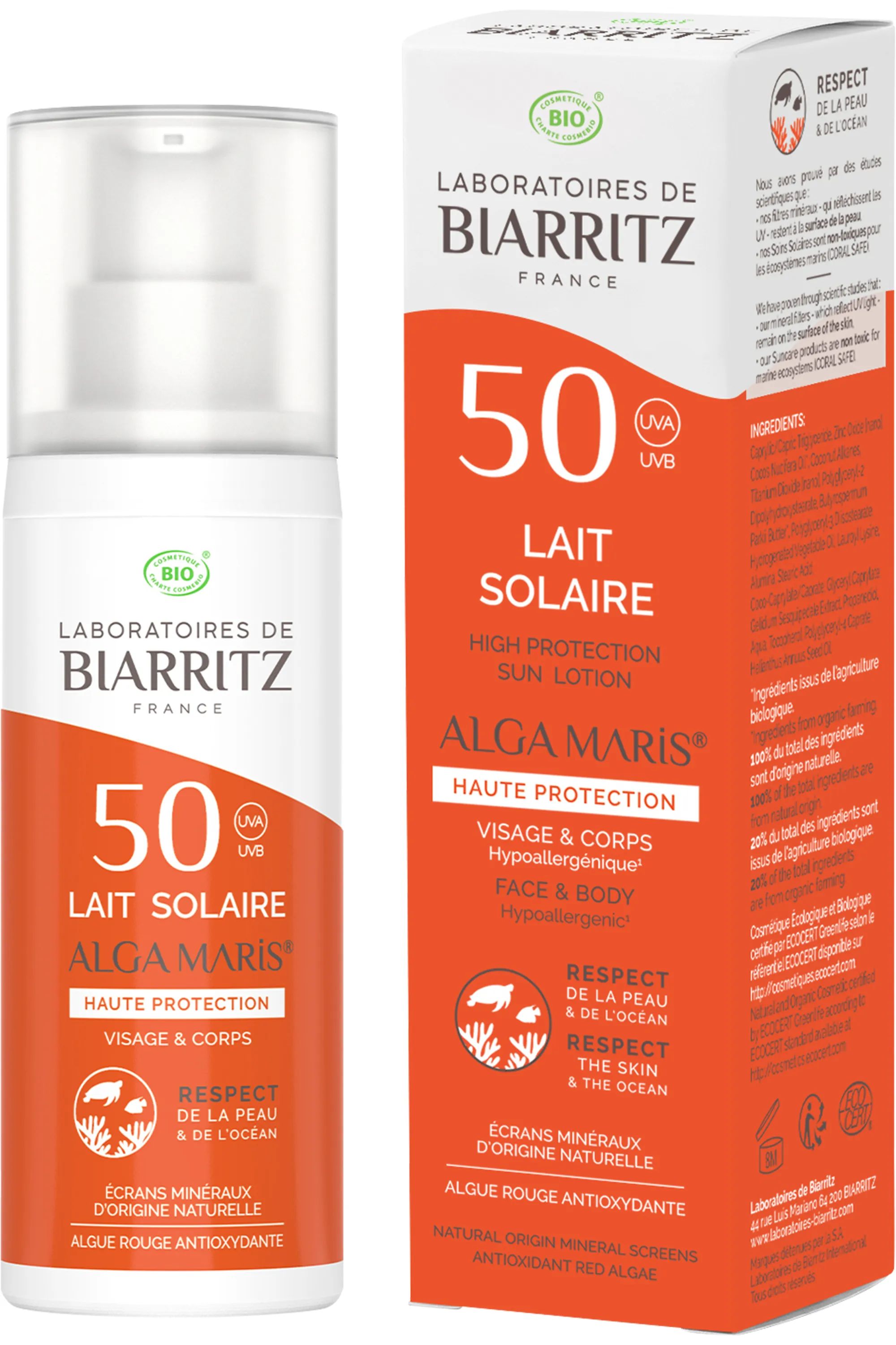 LABORATOIRES DE BIARRITZ Lait solaire minéral visage & corps SPF50 Algamaris-100 ml