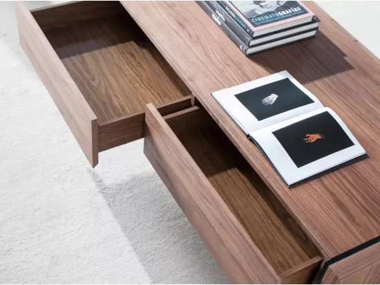 Table basse bois noyer et verre trempé Roka