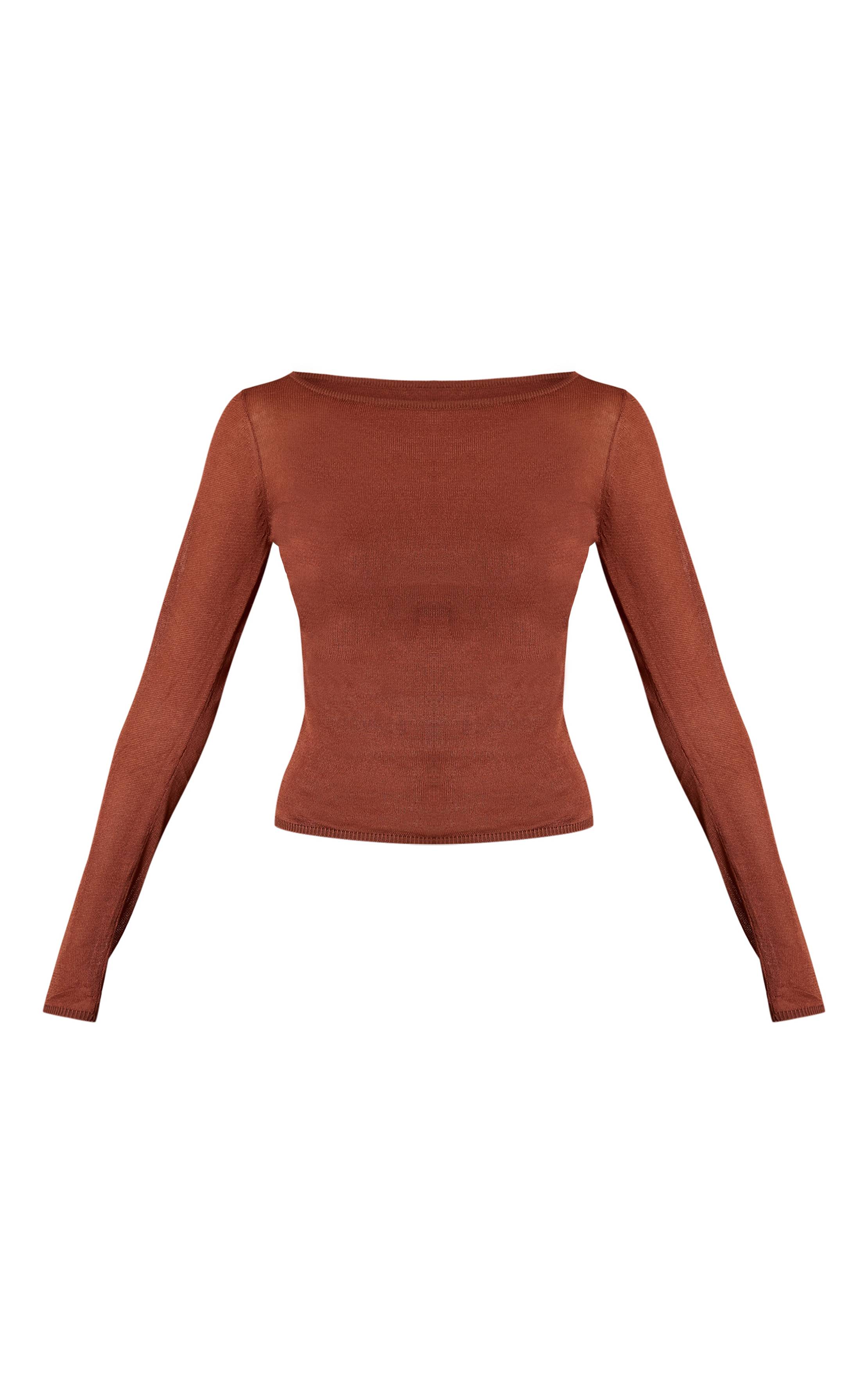 Rouille Haut À Manches Longues En Maille Transparente