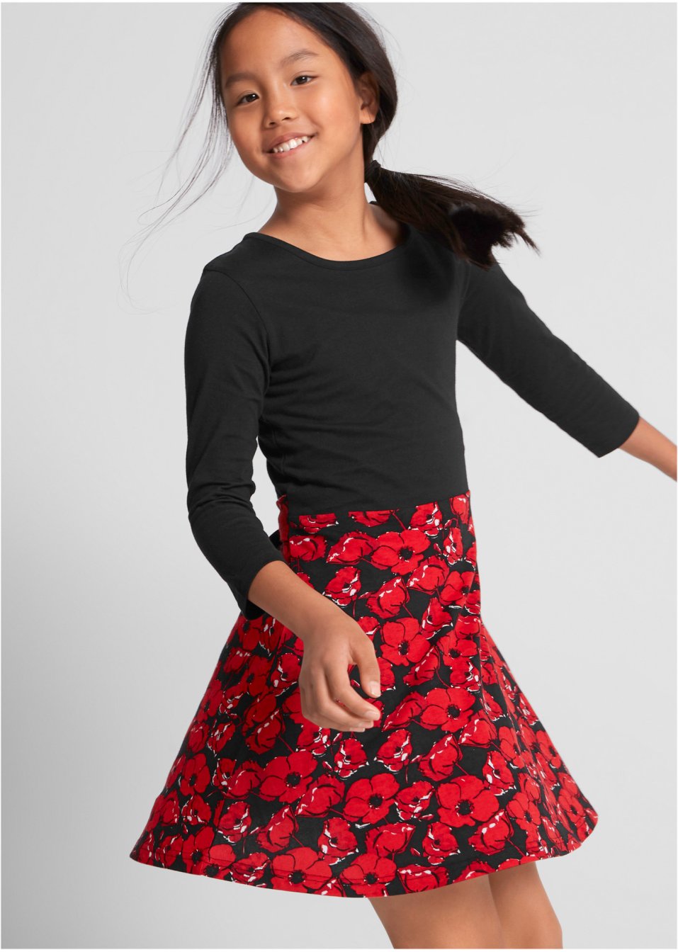 Robe fille en jersey coton, manches 3/4