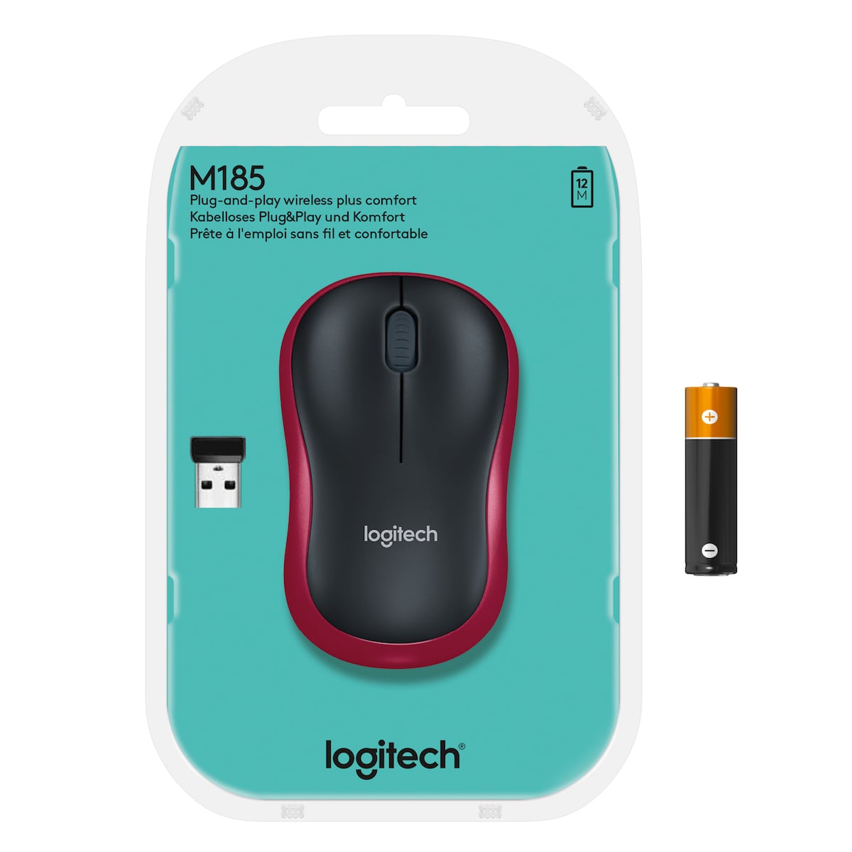Logitech M185 trådløs mus (rød)