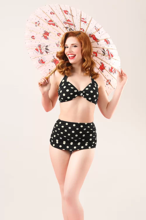 Esther Williams Klassieke Polka-bikinibroek in zwart en wit