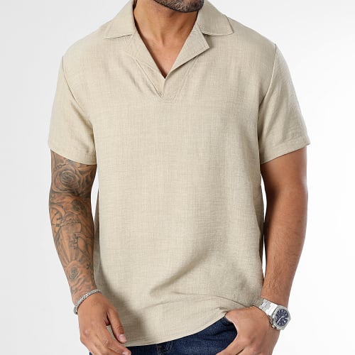 Polo Manches Courtes Effet Lin 0178 Beige Chiné